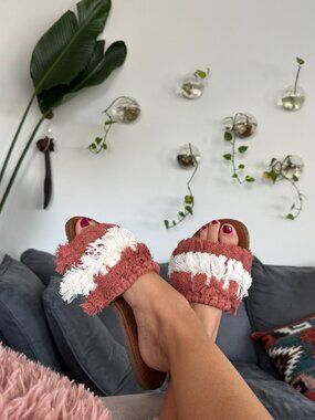 Handmade Mexico White Pink Macrame Sandals 8 Summer Spring Style Unique Sandals